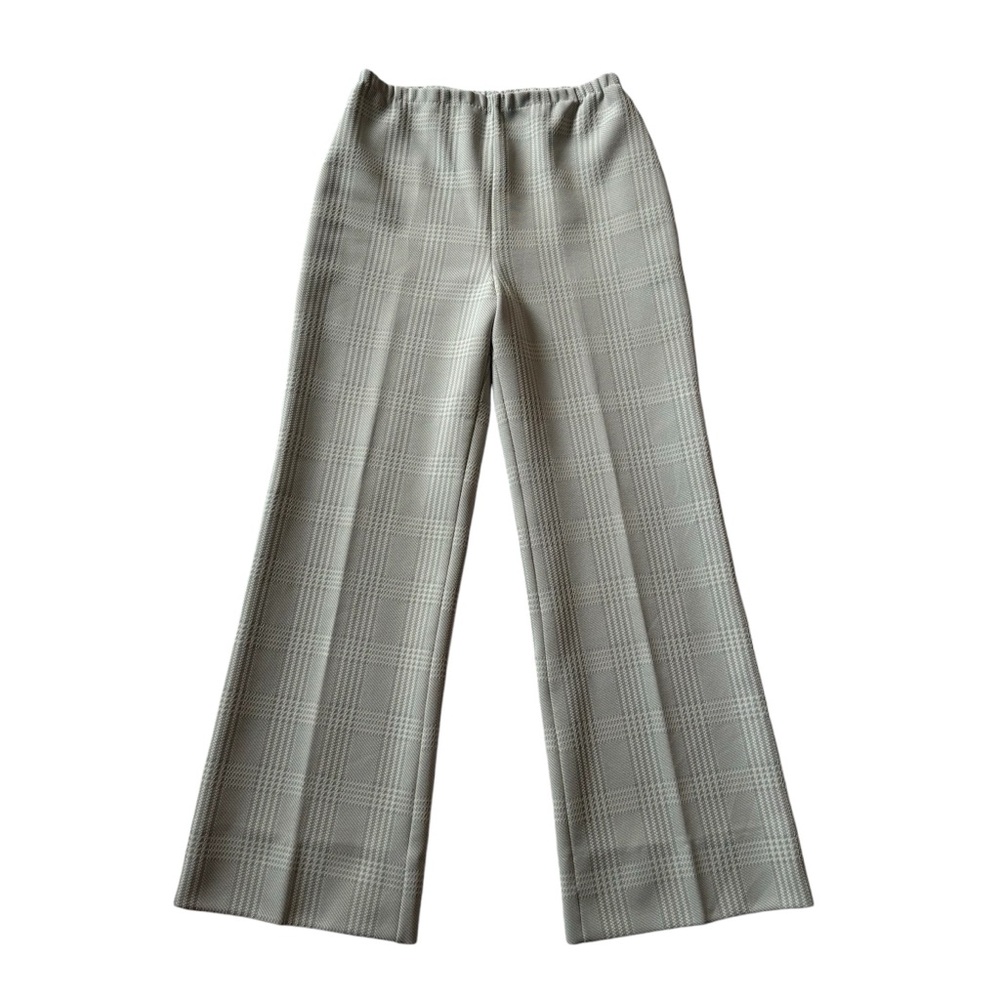 Vintage 70s/1970s plaid pants, wide leg, gray and white plaid, elastic